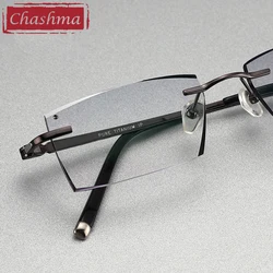 Titanium Prescription Dark Lenses Glasses Men Luxury Tint Glass Myopia Reading Eyeglasses Diamond Cutting Rimless Frame