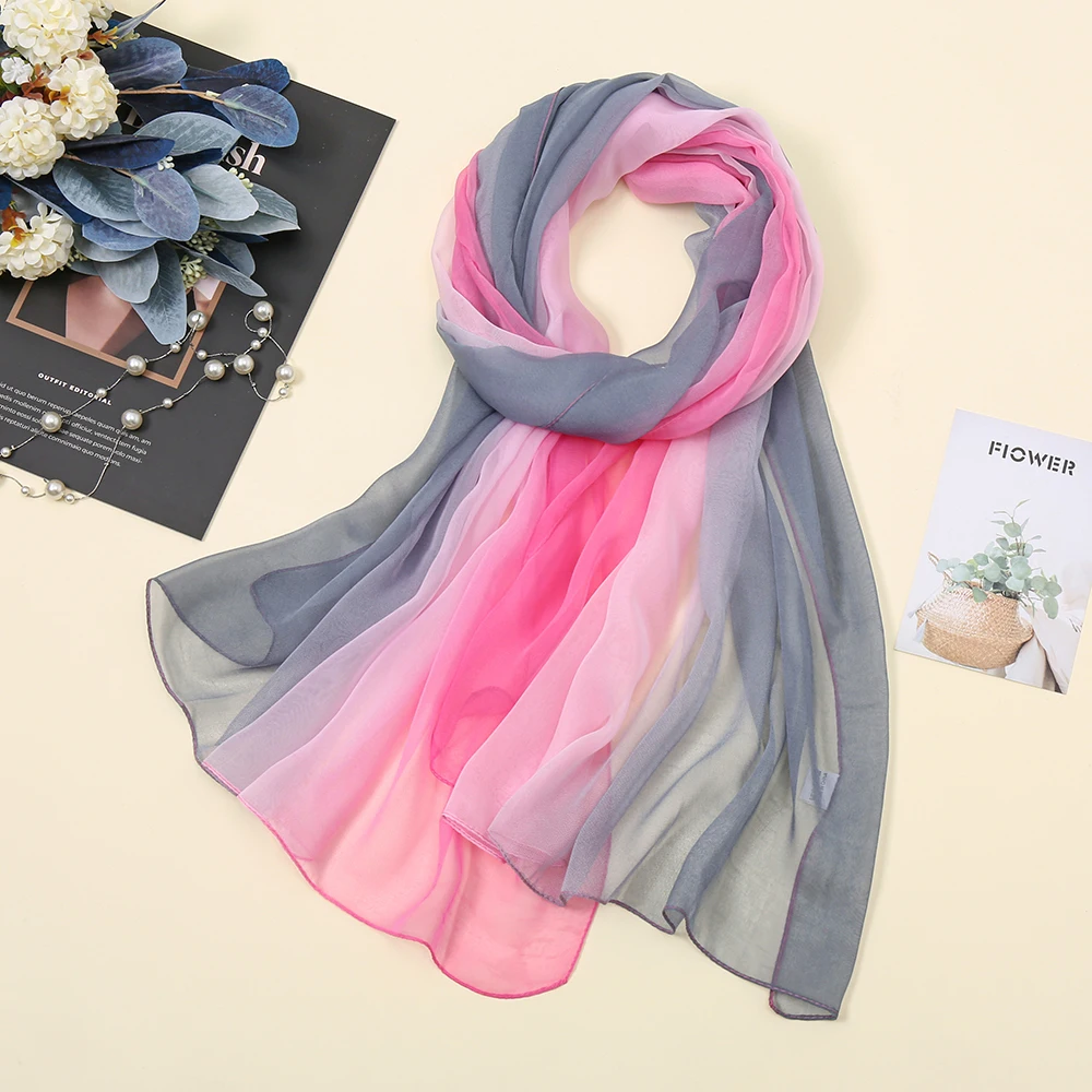 Solid Color Chiffon Georgette Scarf Women Foulard Gradient Shawls Ombre Elegant Long Shawl Hijab Summer Sun Protection Stoles