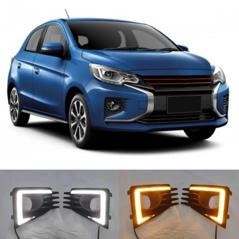 2PCS For Mitsubishi Mirage 2020 2021 LED Daytime Running Light Waterproof Yellow Turn Signal Light Bumper ABS 12V Lamp LED DRL