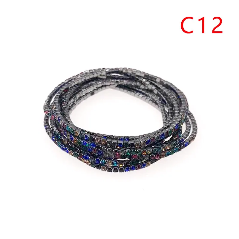 5pcs/lot 17cm Round Colorful Glittering Gun Black Metal Chains Full Rhinestones Bangle Bracelet Girl Jewelry DIY Accessories