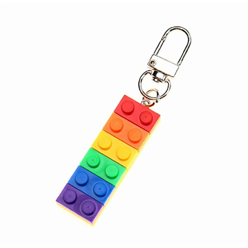 Fashion Rainbow Color Building Blocks Keychain Women Resin Bricks Toy Key Chain On Bag Car Trinket Jewelry Party Kids Gift