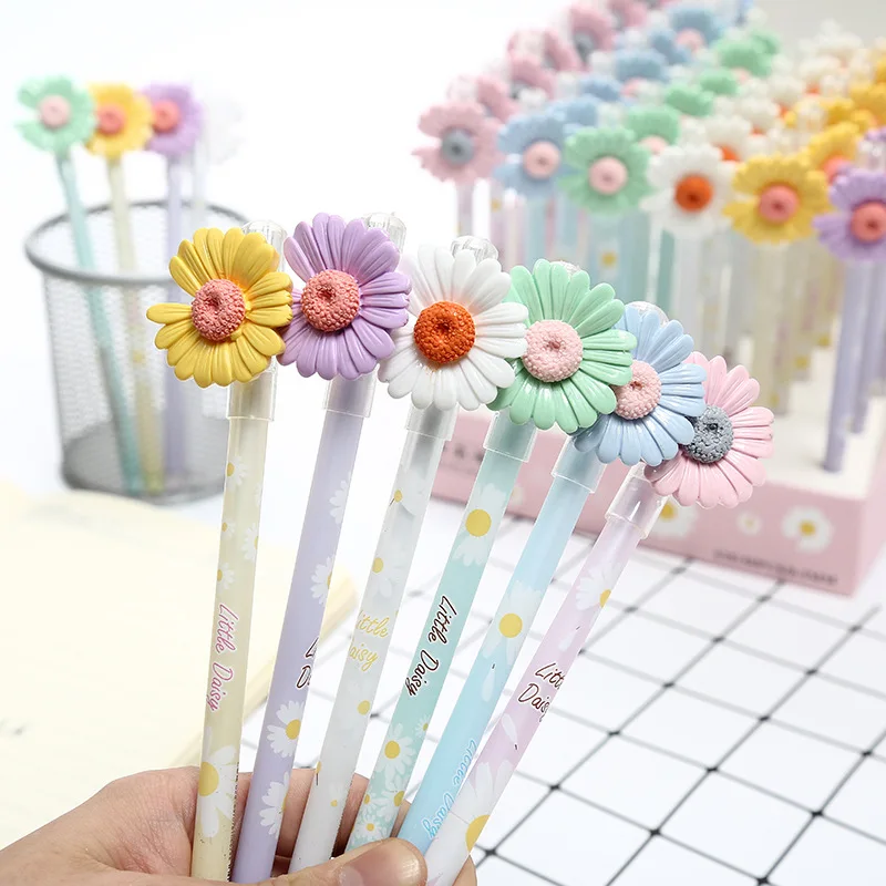 

48 pcs/lot Kawaii Small Daisies Gel Pen 0.5 mm black ink Daisy Neutral Pen School Office writing Supply Promotional Gift