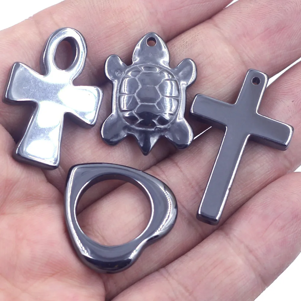 10Pcs Hematite Pendants Cross Religion Heart Tortoise Sea Turtle Animal Gunmetal Jewelry DIY Finding Charms