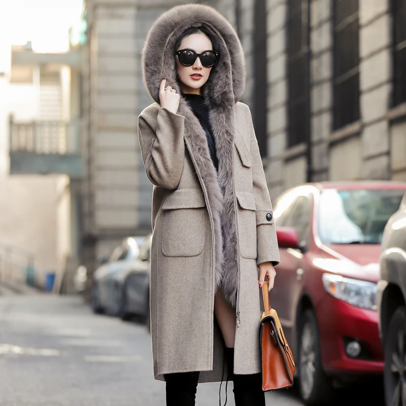 

Coat Fox Real Fur Winter Jacket Women Luxury Wool Coat Female Double Side Woolen Coat Korean Long Jacket Abrigo Mujer MY en