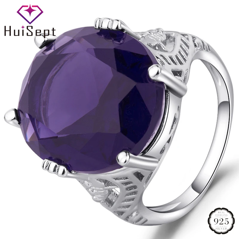 

HuiSept Fashion 925 Silver Jewelry Rings for Female Oval Shape Amethyst Gemstone Ring for Wedding Party Gift Ornaments Wholesale