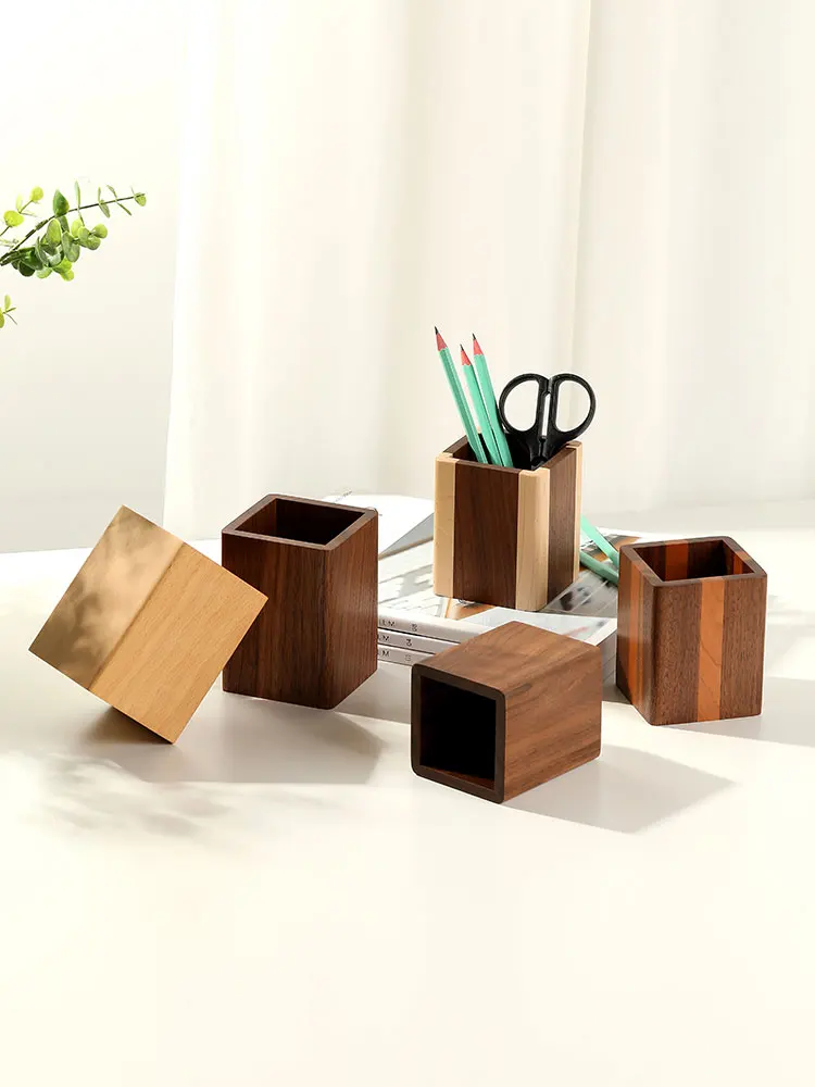 

Amgoth Walnut Artistic Wood Hexagon Pen Holder for Desktop Table Office Accessories Pencil Makeup Brush Box Organizer