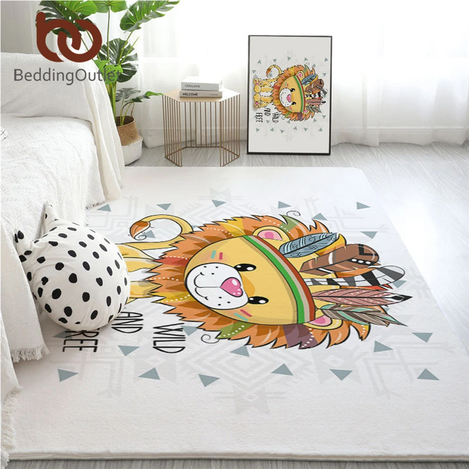 

BeddingOutlet Lion Carpet for Bedroom Geometric Large Play Floor Mat Tribal Cartoon Animal Area Rug for Adult 152x244cm Dropship