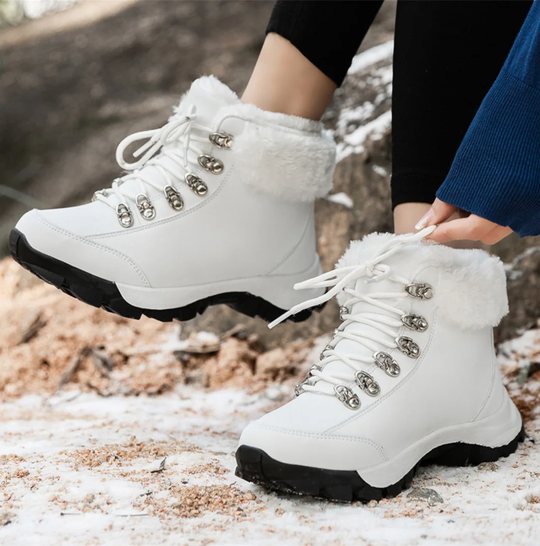 Genuine Leather Women Winter Boots Shoes Thick Wool Ladies Outdoor Snow Bootias Causal Sneakers Mujer Platform Fur Rubber Boots