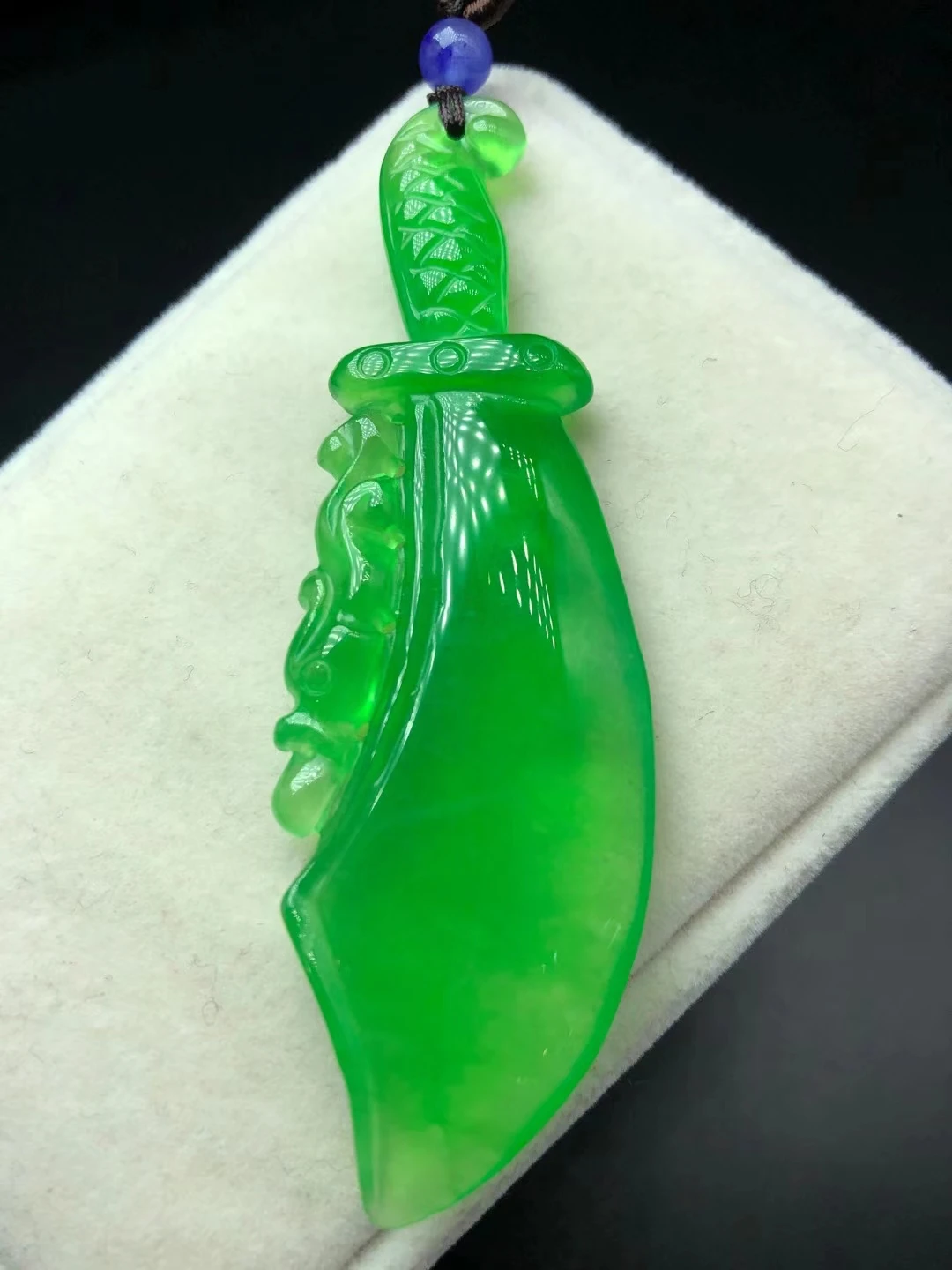 Idiographic Burma Green Jade Carven Broadsword Design Pendant  Amulet Unique Pretty Hanging Ornaments