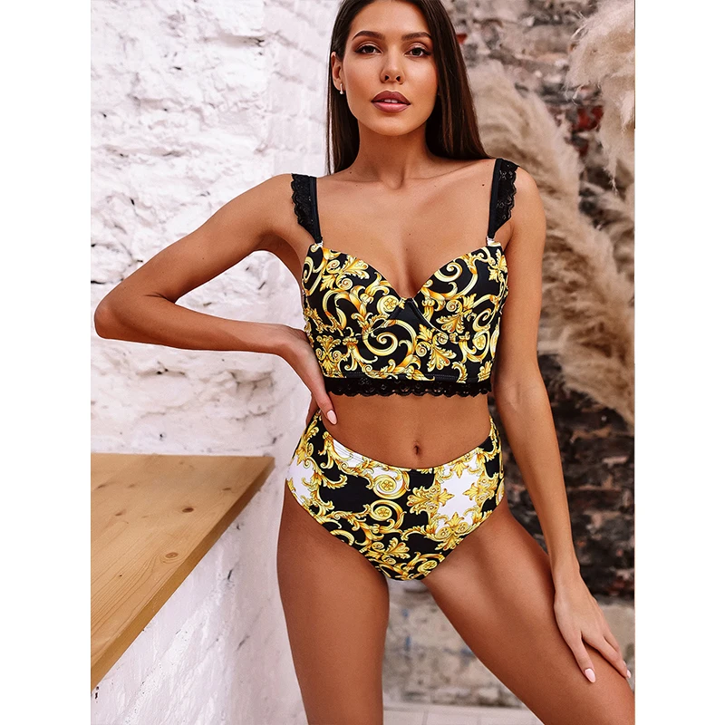 Push Up Bikinis Set for Women High Waist Swimwear Female Swimming Suit Bathing Suit Print Bikini Set 2024