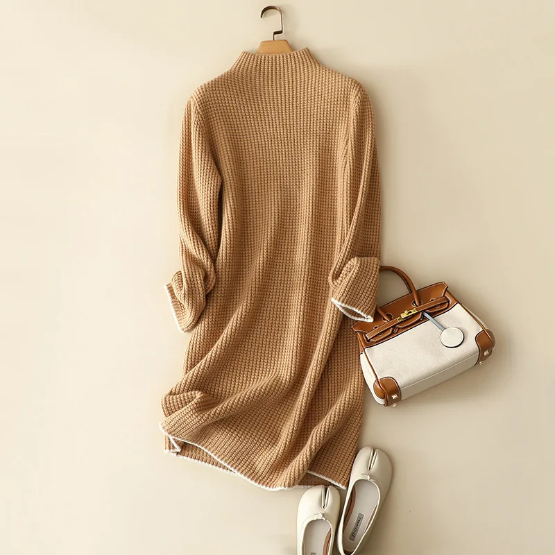 korean fashion cashmere wool turtleneck dress women winter thick sweater dresses long sleeve warm chic pullpovers knitted