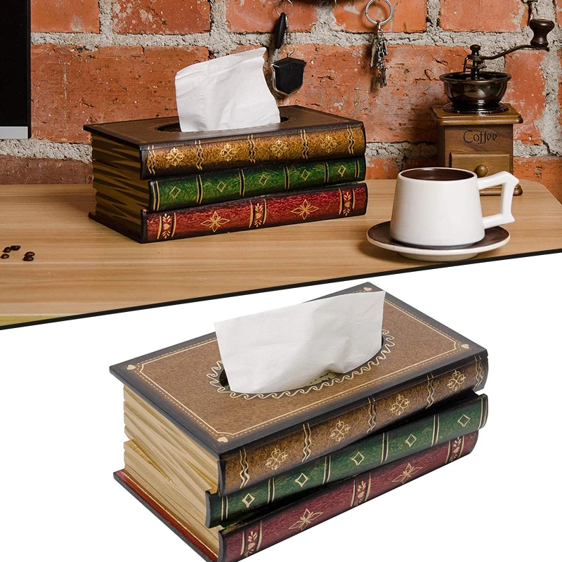 

Classical Retro Wooden Book Tissue Box Rectangular Tissue Holder Dispenser Paper Napkin Cover Case Home Rangement Organizador