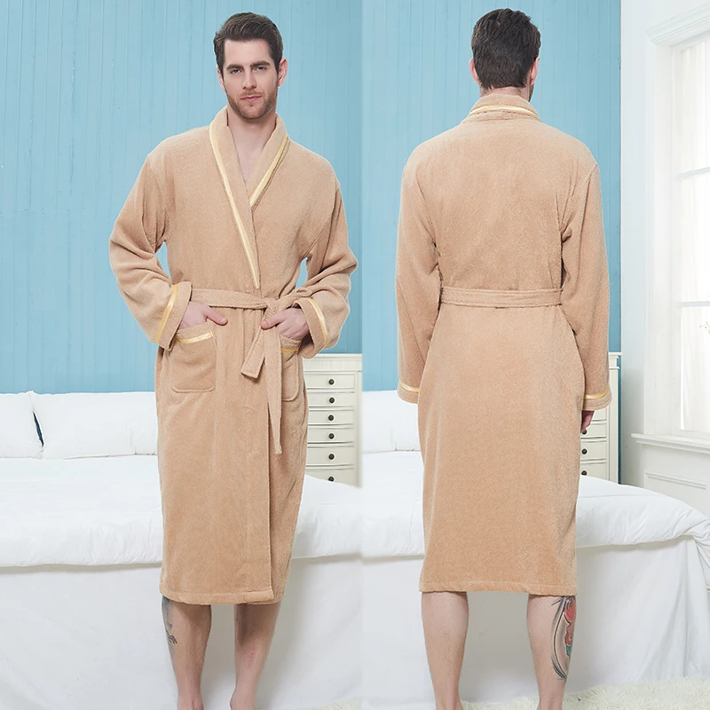 Winter Robe Men 100% Cotton Dressing Gown Bathrobe Men Solid Color Men's Cotton Robe Home Clothes Sleeping Robe Men Bridesmaid