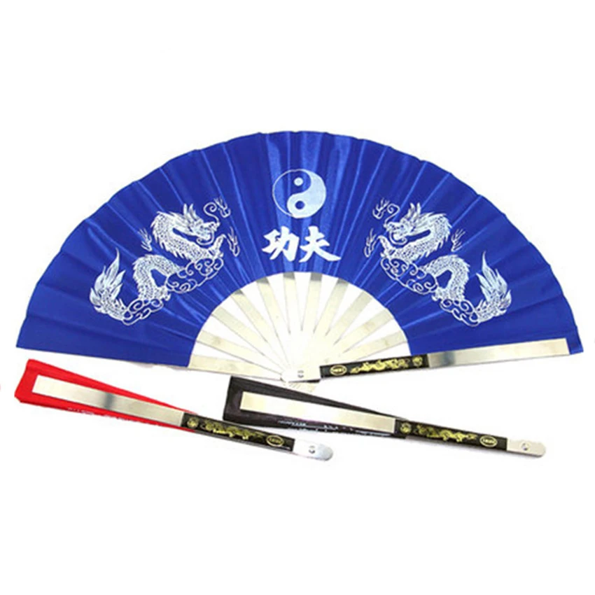 Chinese Kung Fu Fan Wushu Dragon Stainless Steel Frame Tai Chi Martial Arts performance / dance Available fan 13.4\