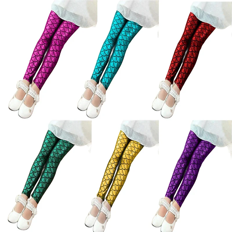 Legginsy dziewczęce Legginsy syreny Spodnie dziewczęce Dziecięce kolorowe błyszczące spodnie wąskie Spodnie dziecięce do tańca