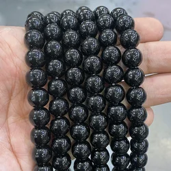 Smooth Black Quartz Round Spacer Beads DIY Charms Bracelet Accessories Natural Stone Beads For Jewelry Making15'' 4/6/8/10/12mm