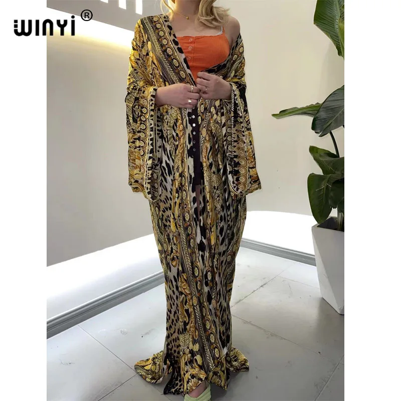 WINYI 2024 vestido longo Women Cardigan robe Cocktail sexcy Boho Maxi African Holiday Batwing Sleeve Silk Robe