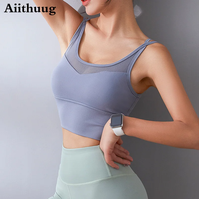 Aiithuug Longline Sports Bra Padded Workout Crop Yoga Bra Tops for Women Workout Workout Sports Yoga Bras Tank Tops Crop Top