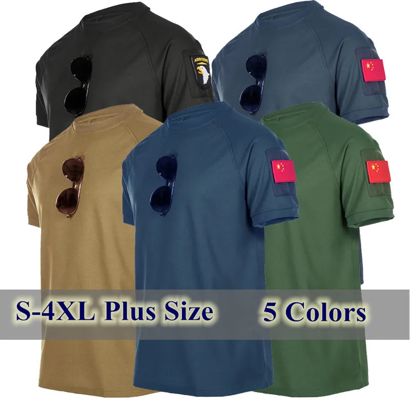 4XL Large Size Mens Outdoor Sport Quick Dry T-shirt Summer Climbing Training Thin Lapel O-neck Military Uniform Tactical T Shirt