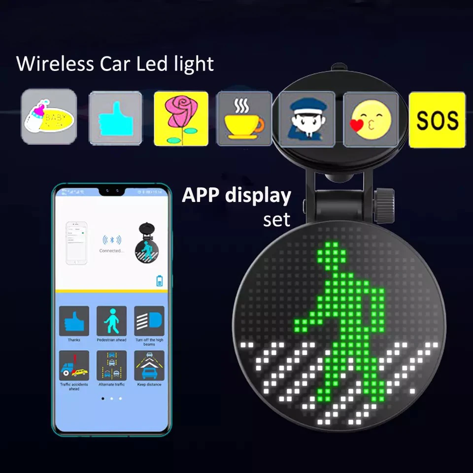 Wireless Car Sign LED Lamp Funny Emotion Light18 Programmable Messages Display Board Support APP  bluetooth Image Siri  All Cars