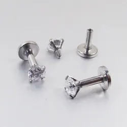 4mm Length Stainless Steel Internally Threaded Prong Top Gem Labret  Lip piercing Zircon Stone Tragus Ear Piercing Body Jewelry