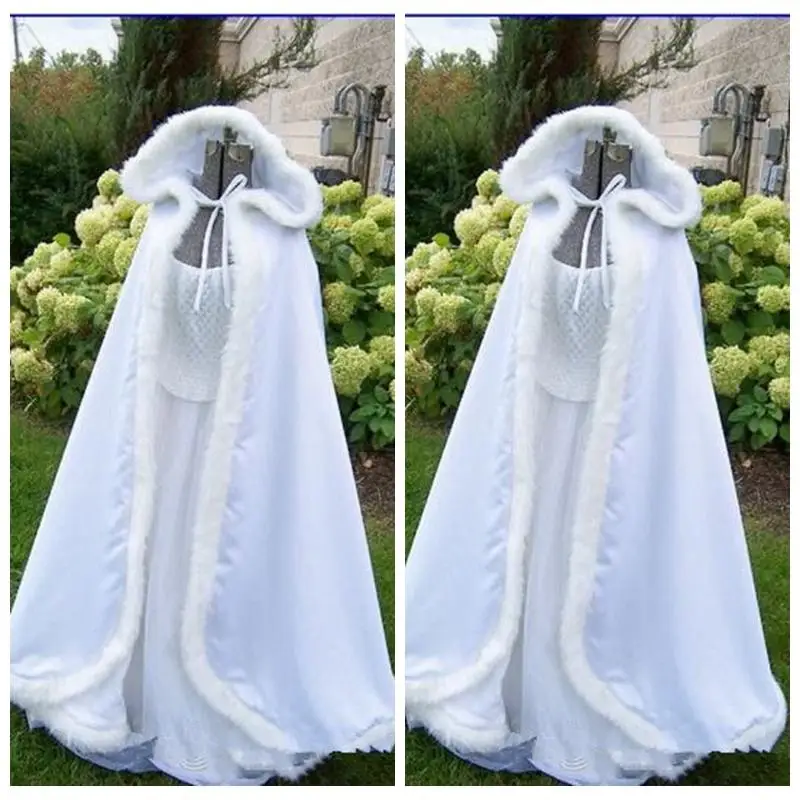 

Winter wedding cloak hooded fur trim long bridal jacket Halloween bridal cloak Christmas white shawl bridal accessories