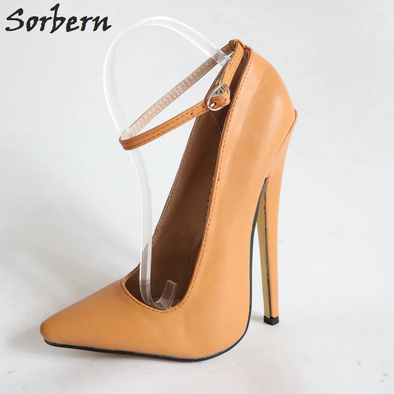 Sorbern cinturino alla caviglia marrone chiaro pompe da donna tacchi alti 18Cm tacchi scarpe Designer femminile pompa Fetish colori personalizzati