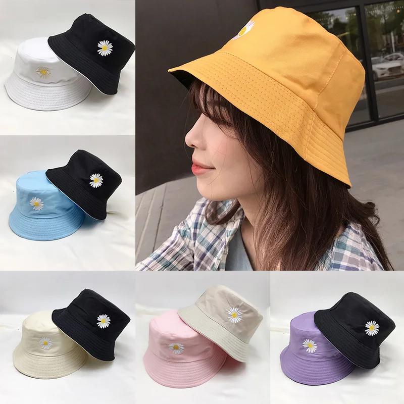 Women New Arrivals Daisies Bucket Hat Cotton Beach UV Protection Sun Hats  Double-sided Wear Autumn Lady Floral Fisherman Hat