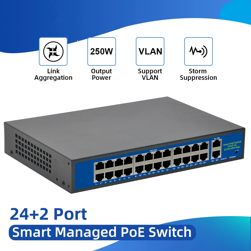 

Сетевой коммутатор POE 52 в, Ethernet, 10/100 Мбит/с, 24 порта IEEE 1000. 3af/at, подходит для IP-камеры/беспроводной точки доступа/камеры видеонаблюдения, 802 м