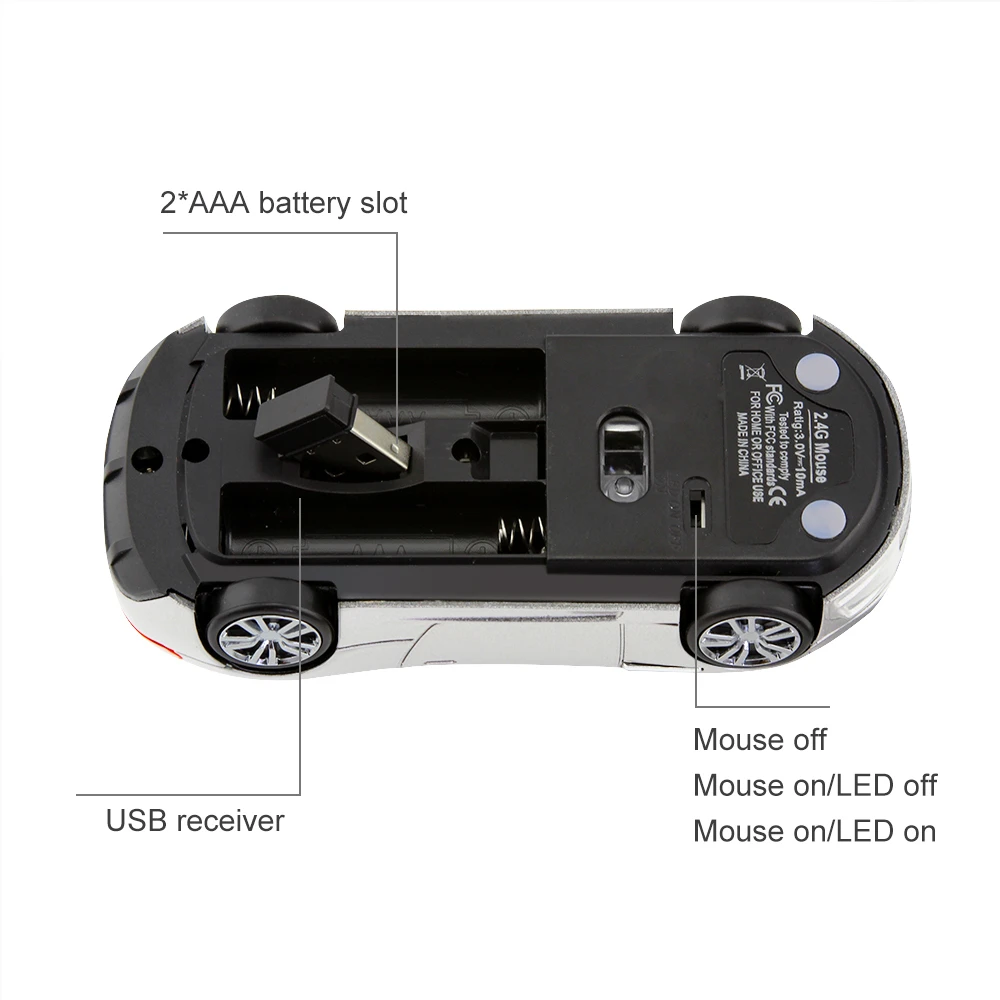 CHYI  Wireless Computer Car Mouse 2.4Ghz Ergonomic Mini Optical Usb PC Mause 3D Gift Cartoon LED Headlight Auto Mice For Laptop