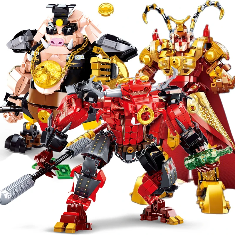 MOC Monkey King Warrior Mech Sun Wukong Monkie Mecha Figures City Building Blocks Demon Bull King Bricks Set Toys For Kid Gift