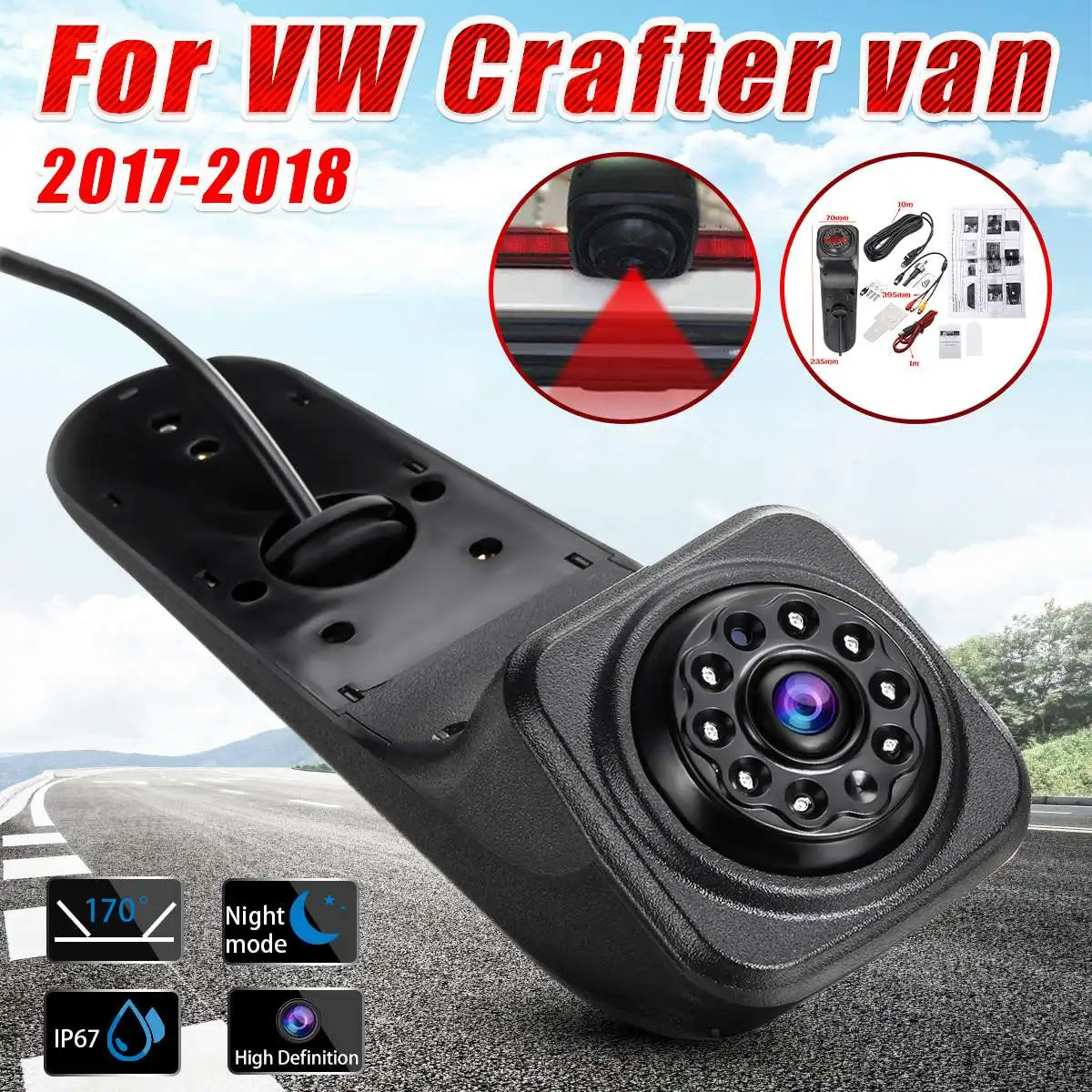 Misayaee HD 720P 3rd Brake Light Camera stop lights+7.0'' monitor for Crafter 2017-2018,Rear View Night Vision Waterproof Camera