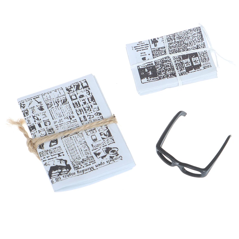 1:12 Dollhouse Miniature Mini Newspaper Glasses Model Magazines Books Pretend Toy Doll House Furniture Toy Accessories