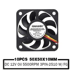 10PCS 5010 50*50*10  12V  Cooling Fan  3Pin  50mm 5cm PC Laptop Computer Industrial Cooling Fan 50x50x10mm FG Cooling Fan