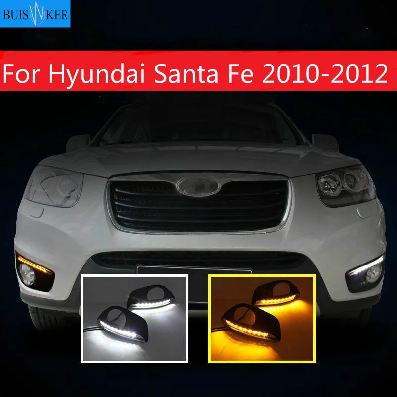 

Dimmming style Relay 12v LED CAR DRL Daytime Running Lights accessories with fog lamp hole for Hyundai Santa Fe 2010 2011 2012