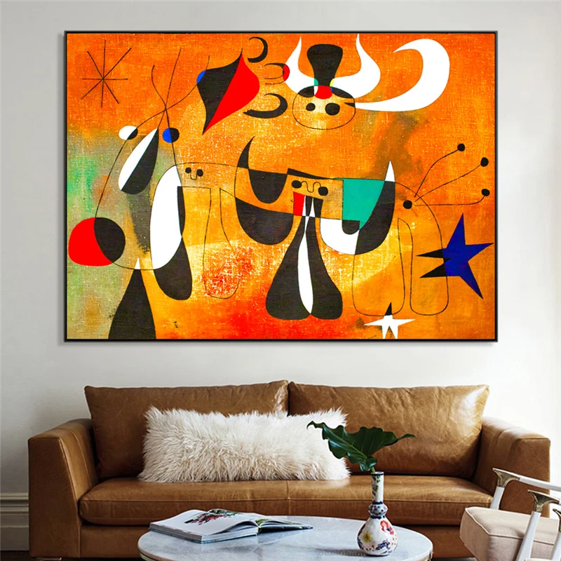 Joan Miro Famous Vintage Abstract Surrealism Oil Painting Reproduction Poster And Prints Wall Art Picture For Living Room Decor