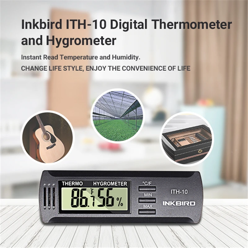 Inkbird ITH-10 Digital Thermometer and Hygrometer LCD Display Temperature Humidity Monitoring Gauge for Home Weather Station