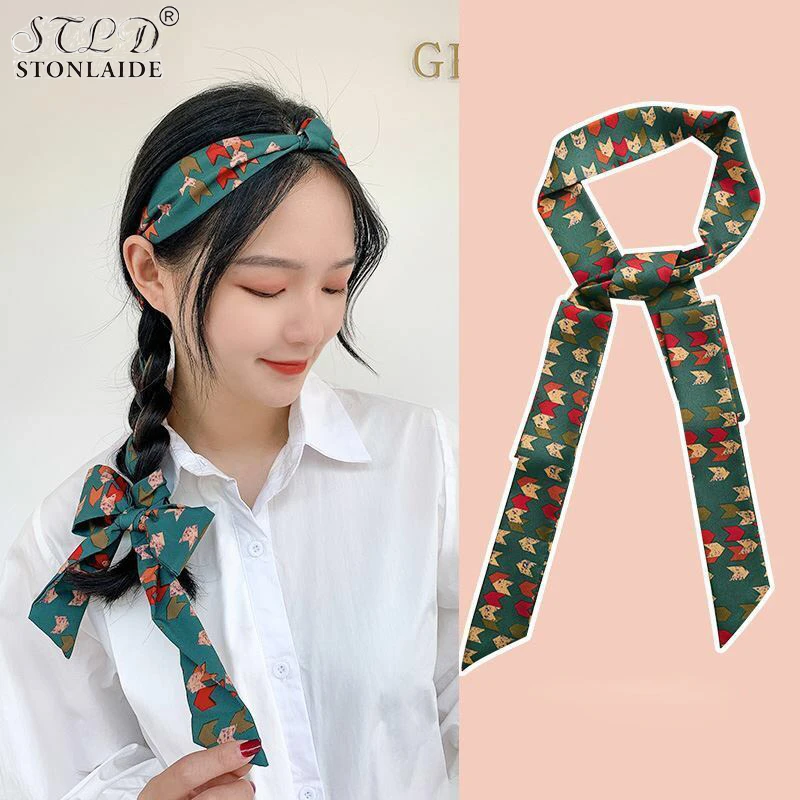 Women Small Long Scarf Printed Chiffon Silk Scarf For Women Belt Ribbon Infinity Japanese Scarf Ladies Neckerchief Silk Scarves