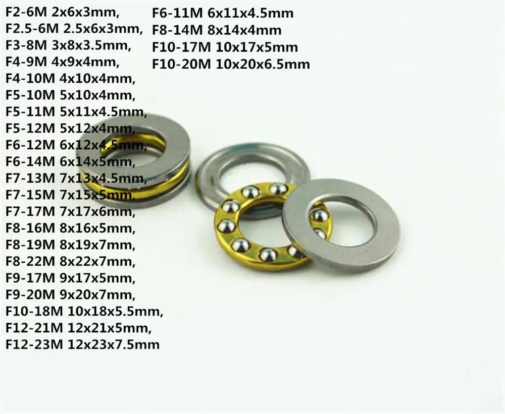 10PCS F3-8M F6-12M F8-16M F8-22M F10-18M F12-21M To F12-23M Mini 3-in-1 Plane Axial Ball Bearing Thrust Bearing Axial Bearing