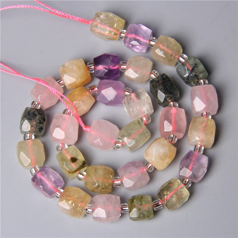 Natural Faceted Amethysts Citrines Prehnit Rose Pink Quartz Mixed Crystal Beads Charm For Jewelry Making Wholesale 8 10 12x16mm