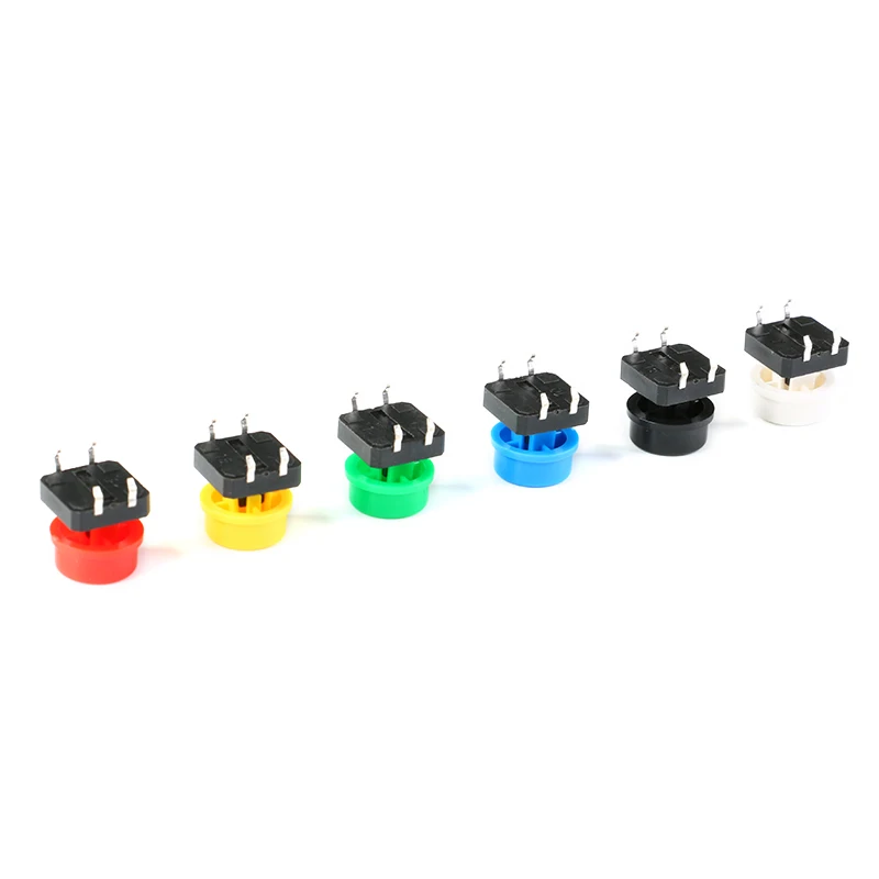 120Pcs=60pcs Plastic Tactile Switch PCB Tact Push Button Momentary Switch 4 Pins + 60pcs 6 Color Button Cap 12*12*7.3mm