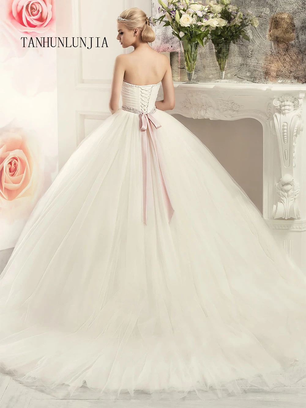 Robe De mariée en Tulle, sans manches, à plis, ceinture De perles