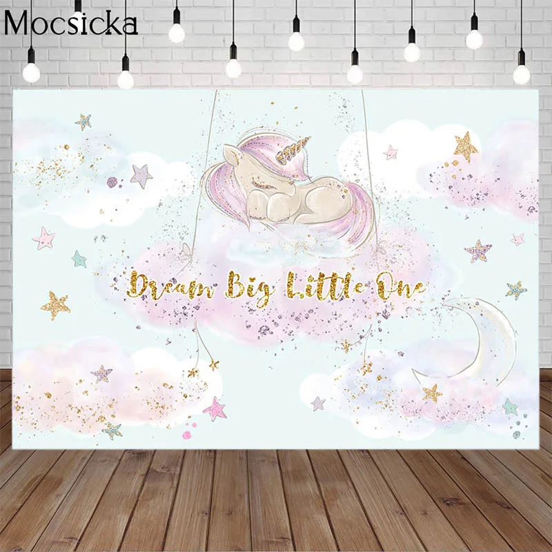 

Unicorn Backdrops Glitter Stars And Moon Cloud Party Decor Props Background Newborn 1st Birthday Banner Baby Shower Photo Studio