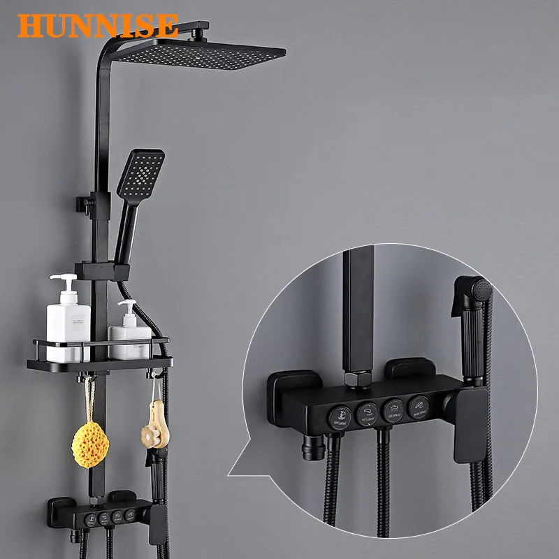 

Bath Shower Set Four Function Black Bronze Bathroom Shower Mixer Set 10 Inch Rainfall Shower Head Black Bath Shower Sprinkle