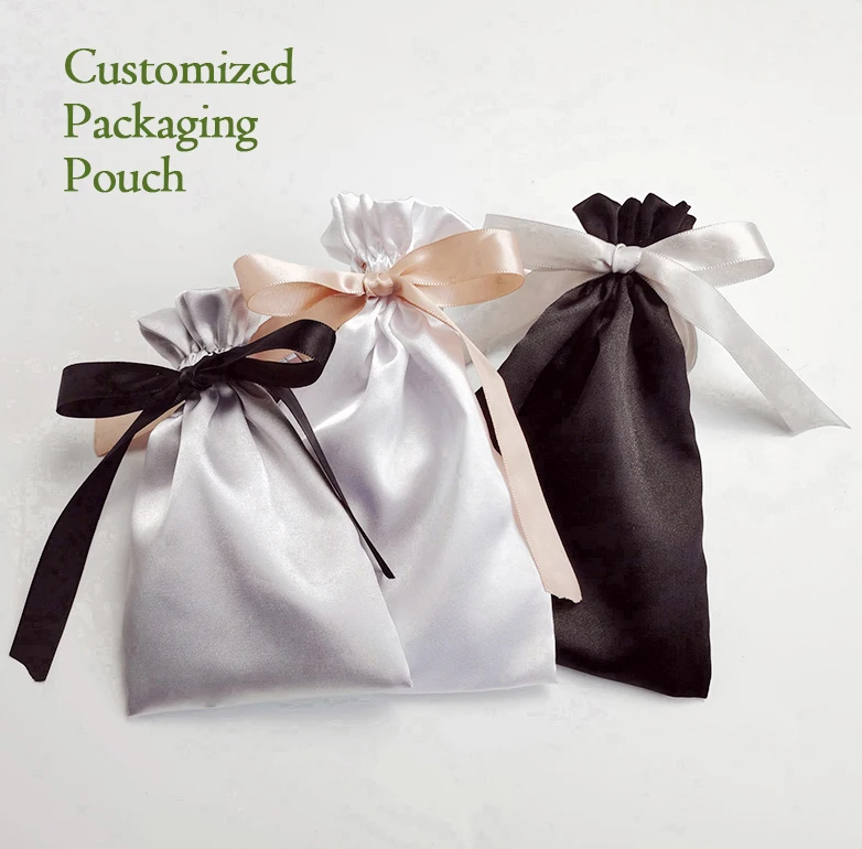 

20PCS Satin Gift Bags Packaging Hair Jewelry Silk Drawstring Pouches with Ribbon Luxry Makeup Cosmetic Shoes Wigs Storage Sachet