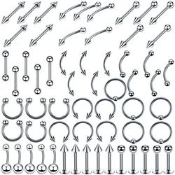 8/60PCS Stainless Steel Tongue Belly Piercing Lot Nose Eyebrow Piercing Bulk Nipple Labret Tragus Piercing Kit Captive Bead Ring