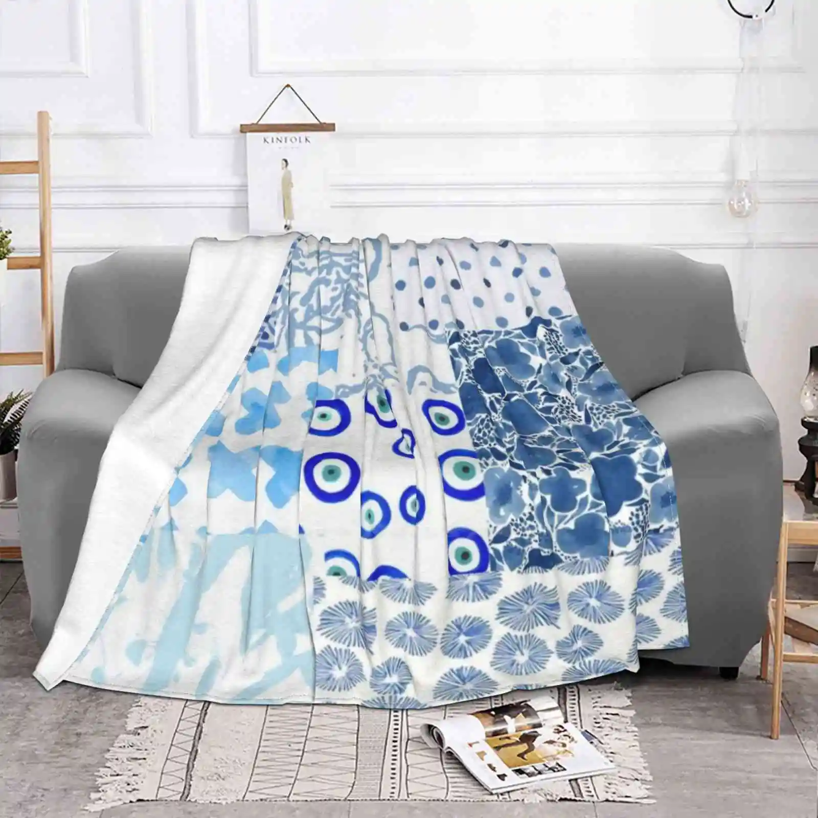 Blue Clue Collage Super Warm Soft Blankets Throw On Sofa/Bed/Travel Loveshackfancy Blue Collage Rollerrabbit Preppy Eyes Floral