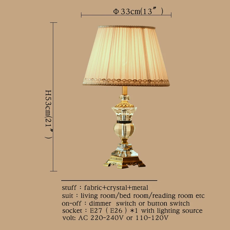 OULALA Crystal Table Lamps Desk Lights Luxury Modern Contemporary Fabric for Foyer Living Room Office Creative Bed Room Hotel