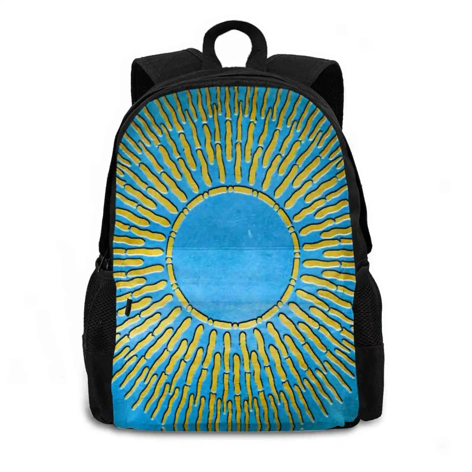 Golden Sun On Blue Sky Pattern Design Laptop Travel School Bags Sun Art Shape Art Circle Spiral Colorful Circulate Spin Green