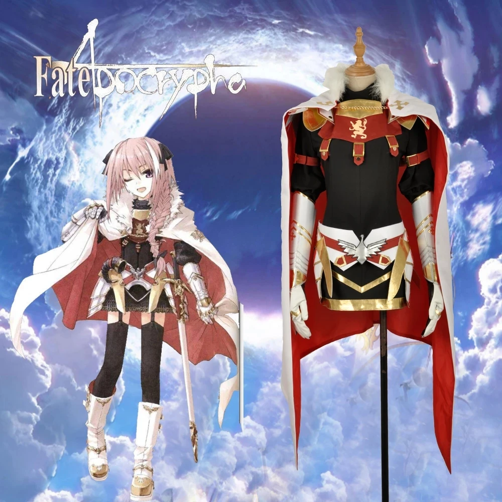 

Anime FATE/Rider Girl Gown Astolfo Cosplay Costume Long Sleeve Black Dress Cloak Tight Skirt Sashes in Stock Halloween